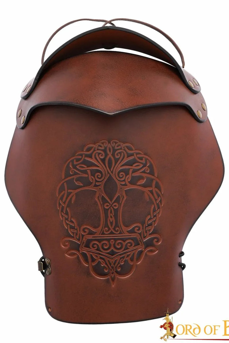Leren pauldron Yggdrasil Mjolnir, groen