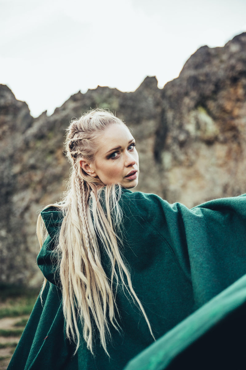 Geborduurde mantel Damia, groen, wolmix