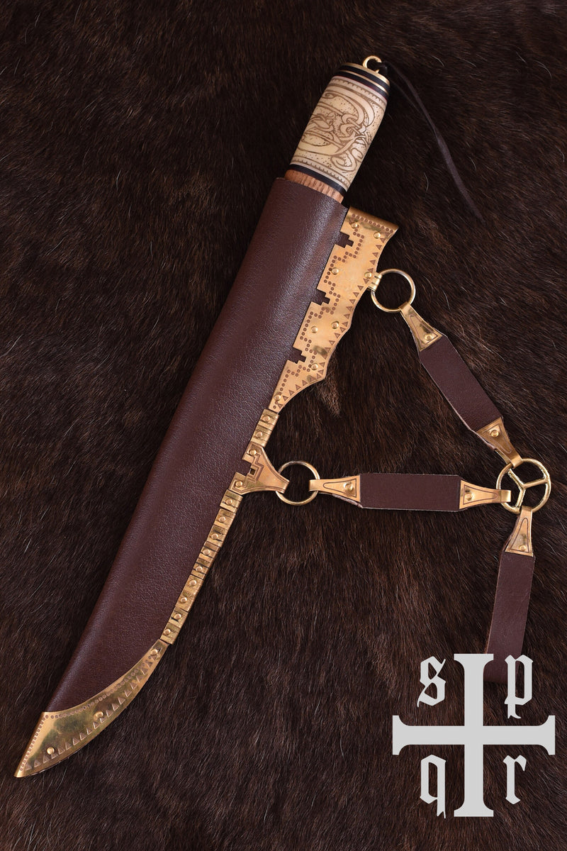 Vikingsax met knoopmotief, damascusstaal, semi-scherp