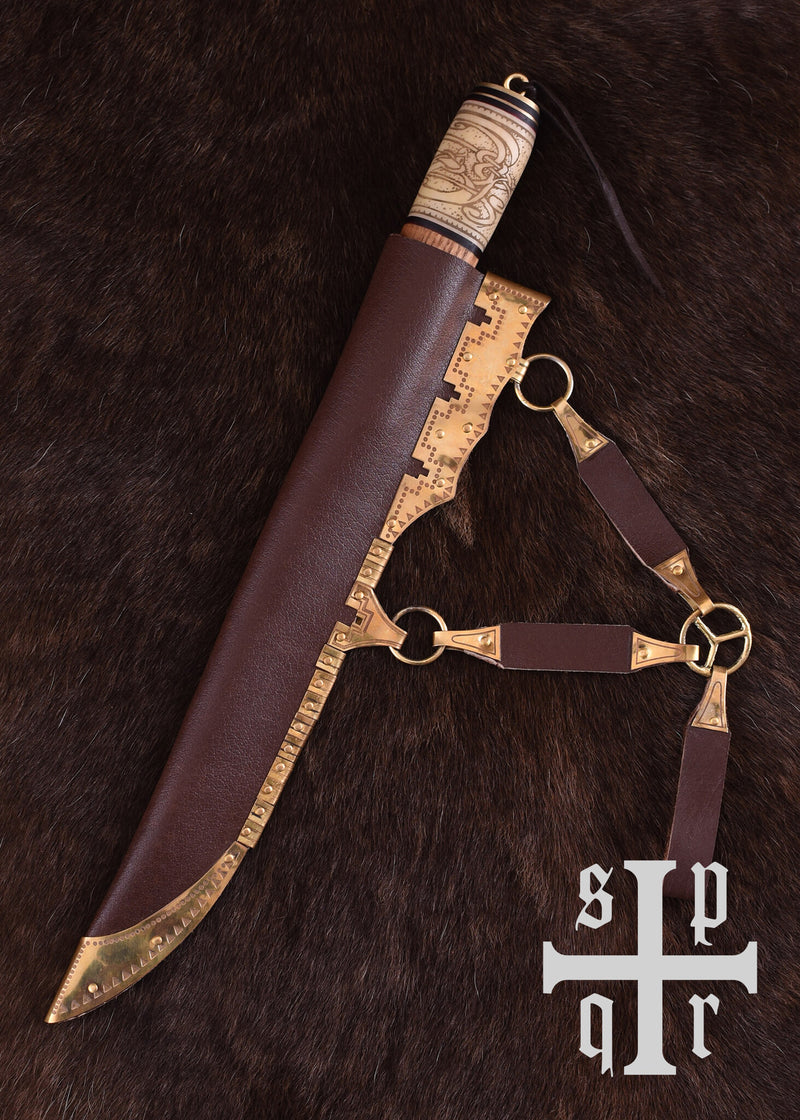 Vikingsax avec motif de nœud, acier de Damas, semi-tranchant 