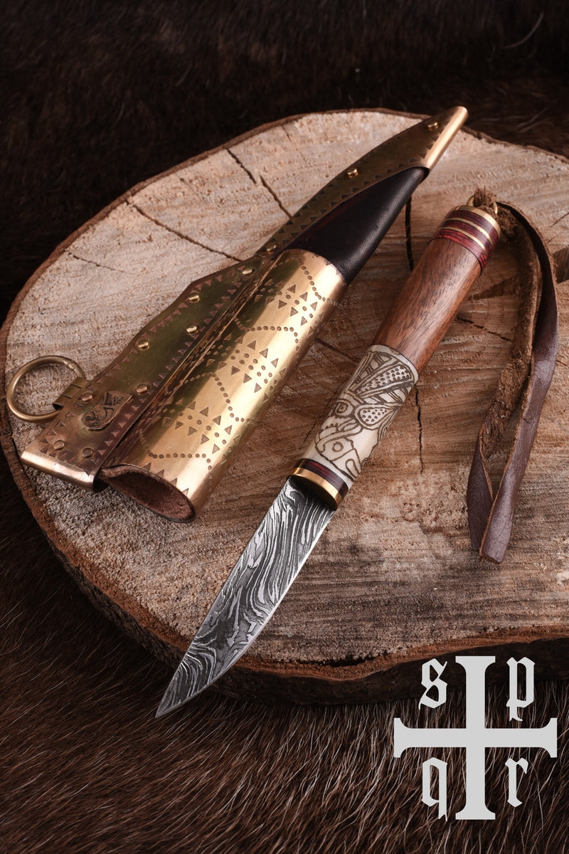 Viking knife Odins raven, damascus steel, semi-sharp