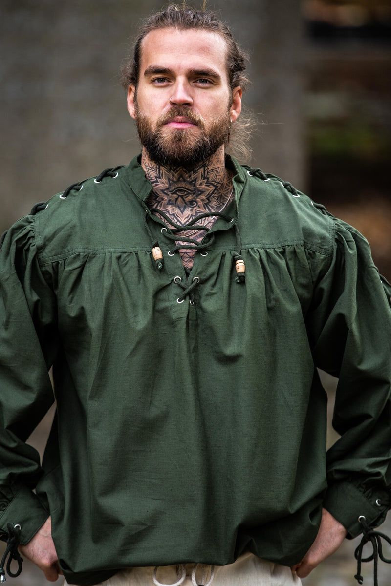 Piratenhemd met veters, groen