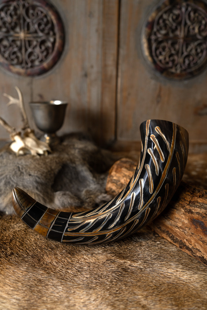 Drinkhoorn Gorm met leren houder, 300-500 ml