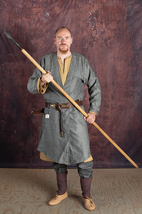 Viking kaftan, grijs, visgraatmotief wolmix