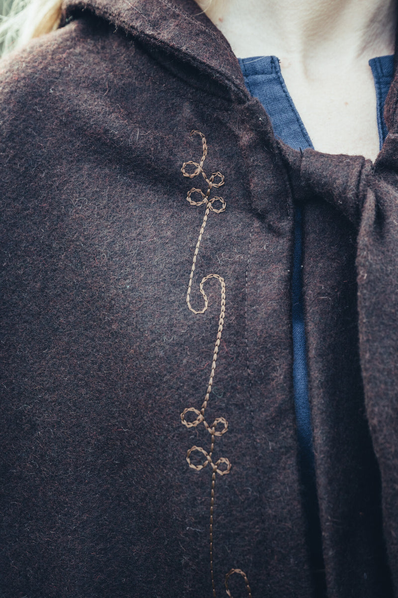 Geborduurde mantel Damia, wolmix, bruin