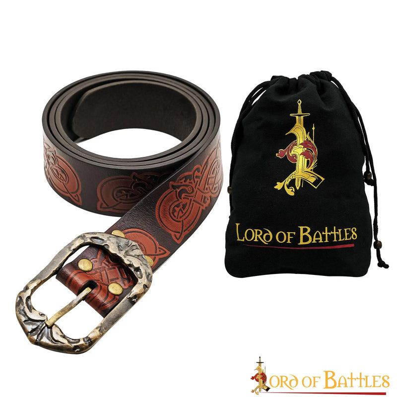 Viking belt with dragons, 130 cm, brown