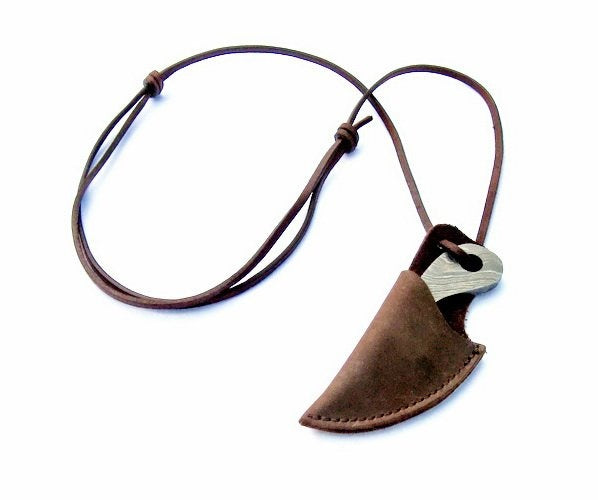 Viking neck knife damascus, semi-sharp