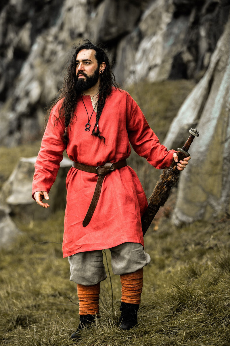 Viking tuniek Halvar linnen, rood