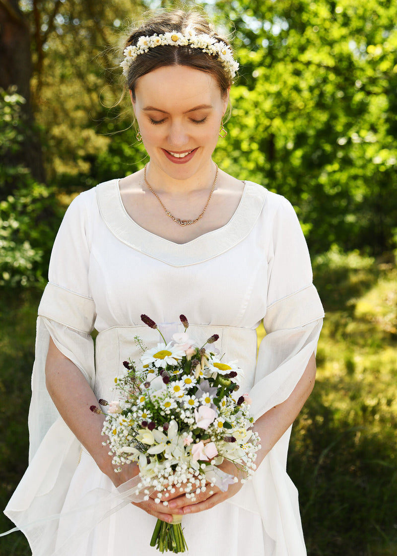 Abito da sposa medievale, bianco-crema 