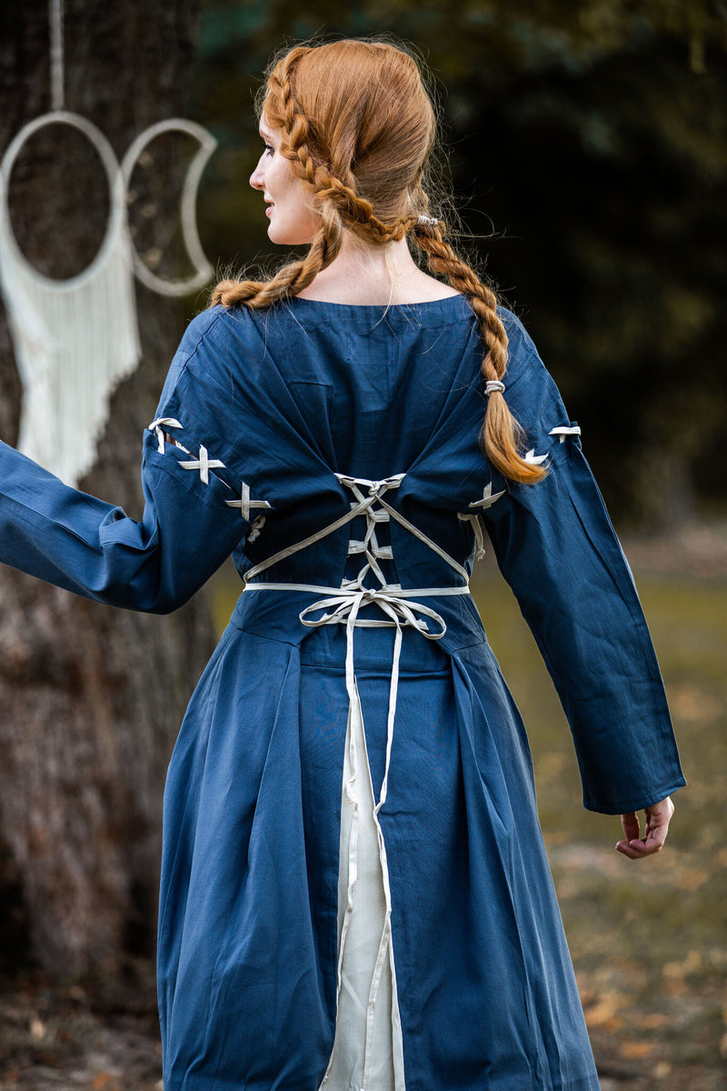 Medieval dress Larina, blue-naturel