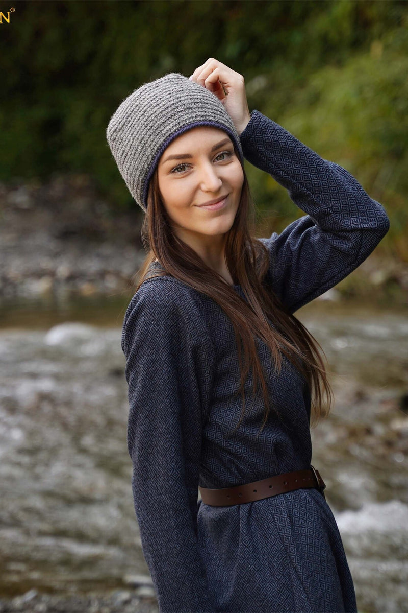 Naaldgebonden muts, 100% wol, grijs-blauw