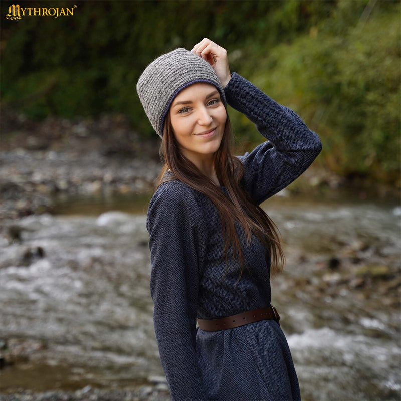 Berretto a maglia, 100% lana, grigio-blu 