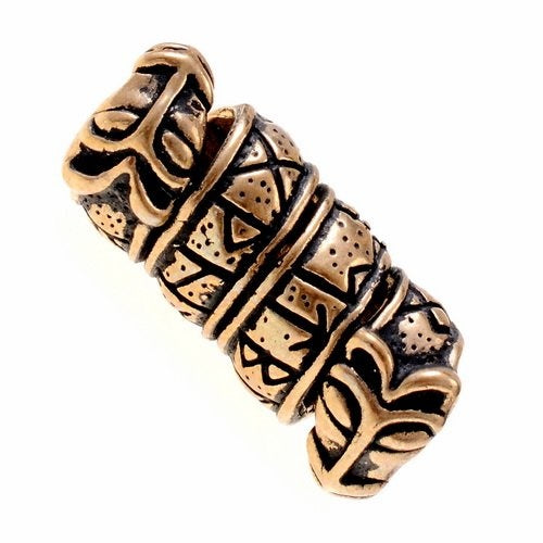 Brodaty koralik z runnem inskrypcją i głowicami Wolven, brąz