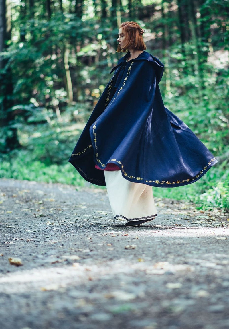 Cloak Ceridwen, wool blend, blue