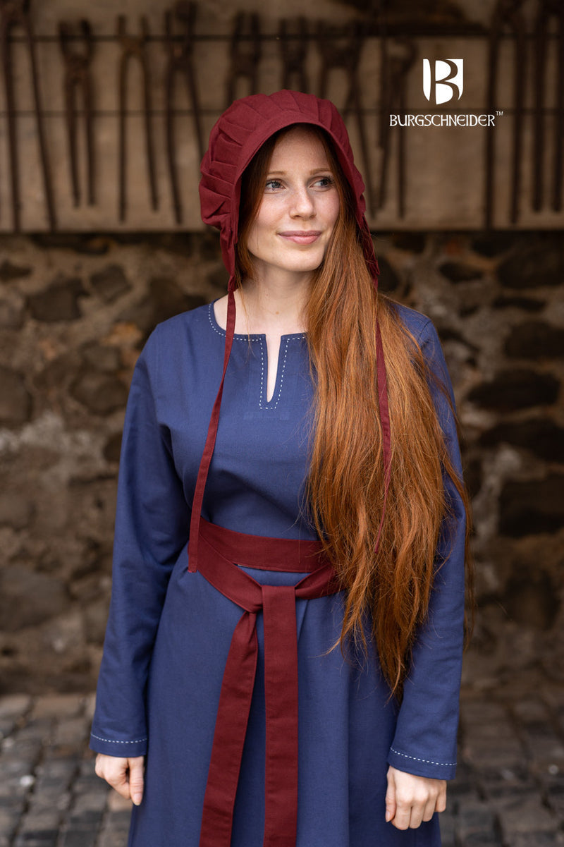 Middelalderhætte Emma, bordeaux rød 