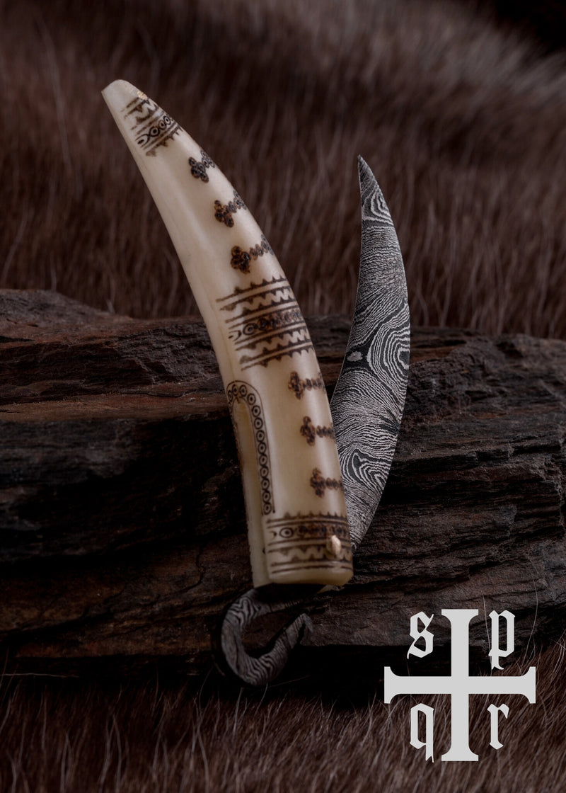 Viking fällkniv damaskus, halvvass 