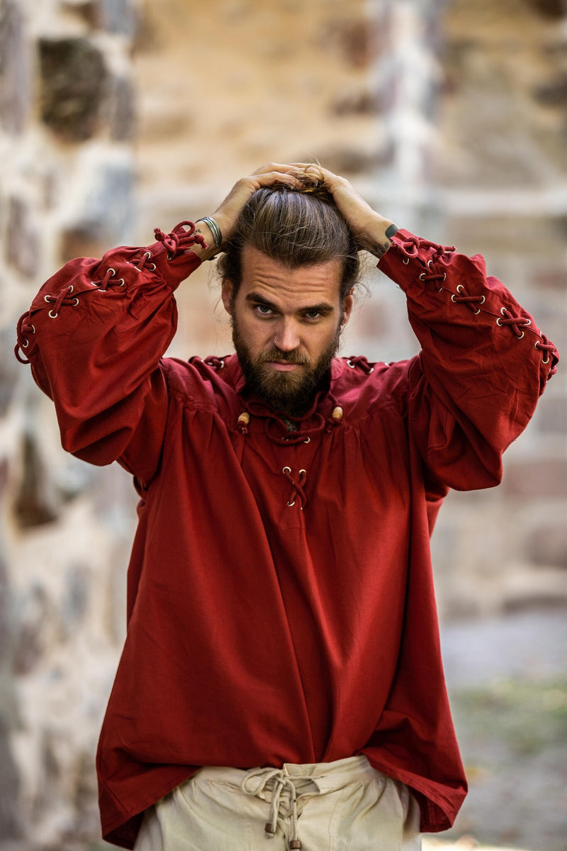 Piratenhemd met veters, rood