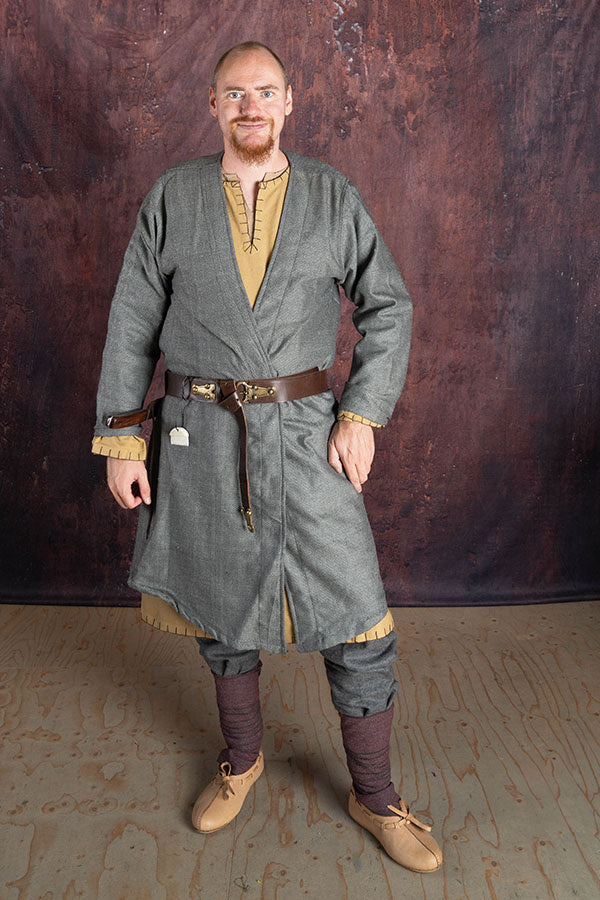 Viking kaftan, grijs, visgraatmotief wolmix