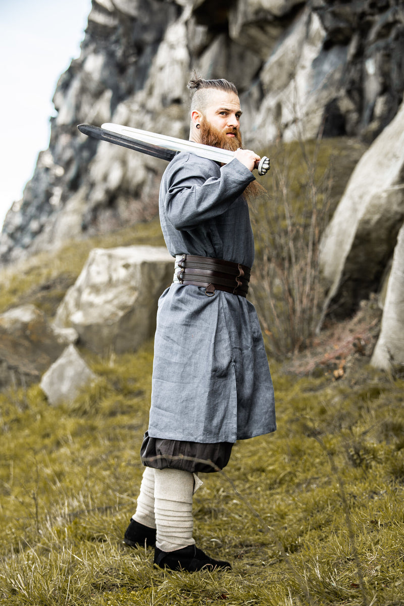 Viking tuniek Halvar linnen, blauw-grijs