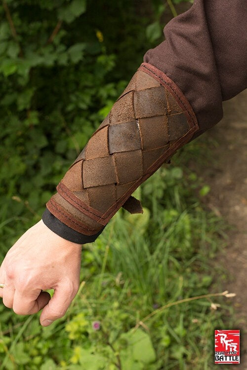 Leather Viking bracers, underarm guards, brown, pair