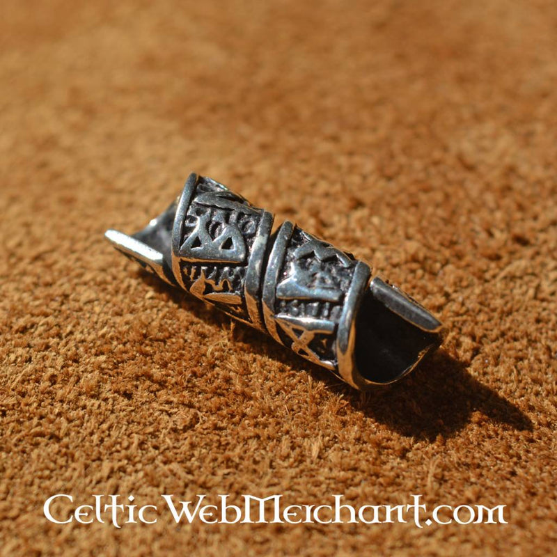 Beard bead with runic inscription, sterling silver