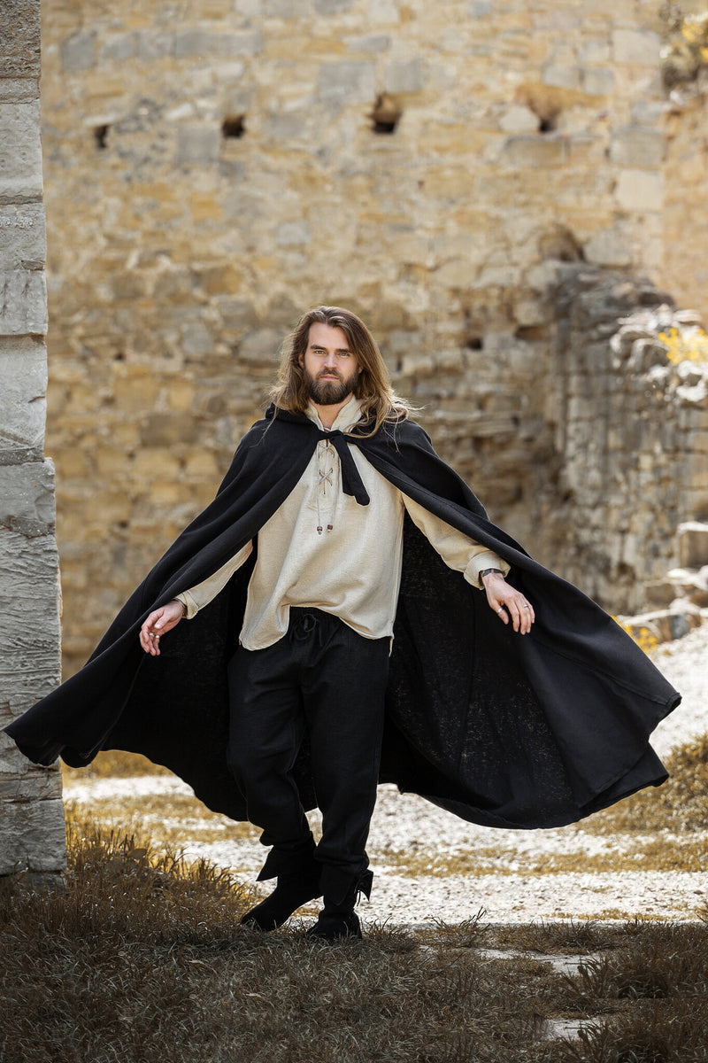 Middeleeuwse mantel Karen zwart, wolmix