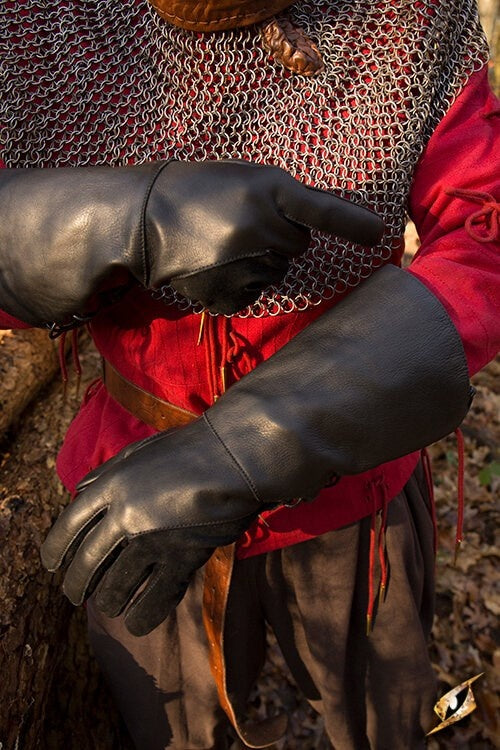 Læder middelalderhandsker, sort 