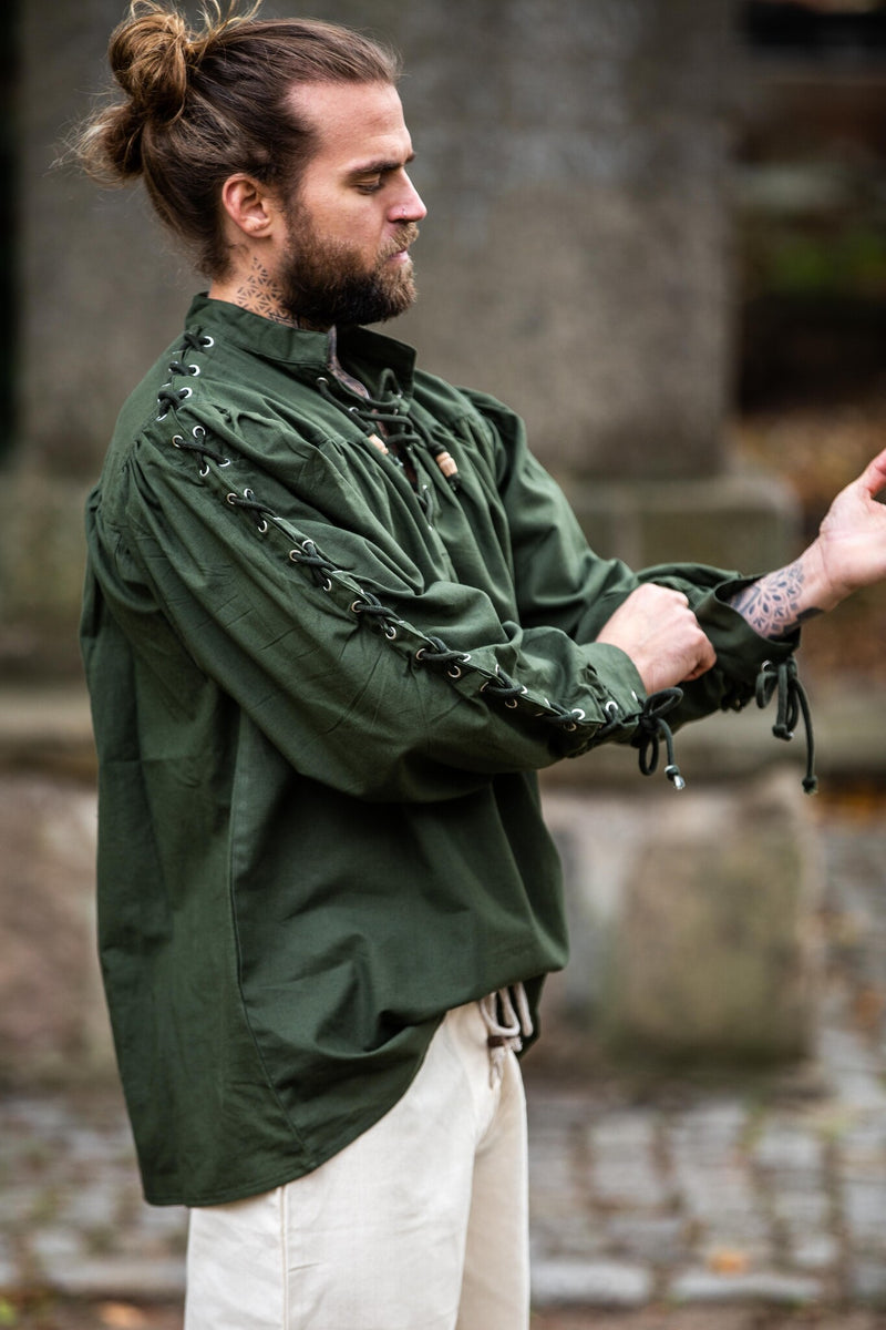 Piratowa koszula z koronkami, zielona