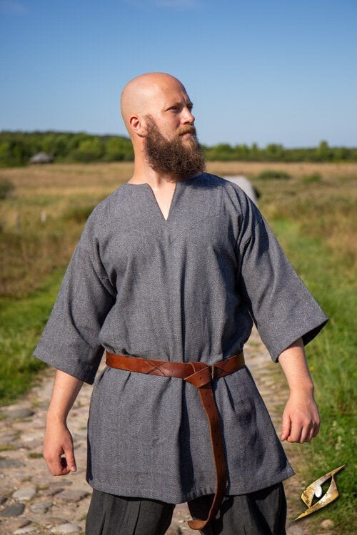 Viking tuniek Arvis, vissegraatmotief, Storm grijs