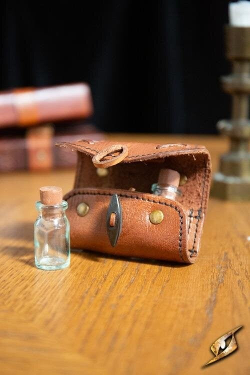 Potion holder with two bottles, brown