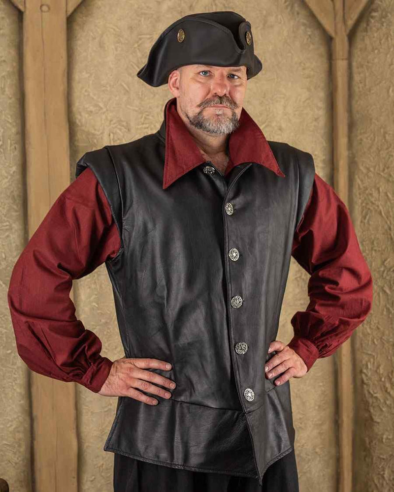 Gilet in pelle Tilly, 16º - 17º secolo, nero 