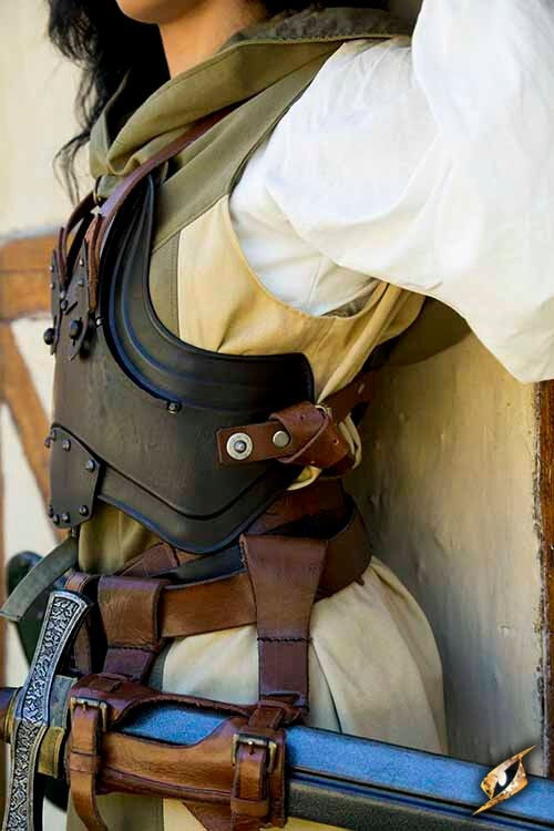 Merc staal-leren borstpantser, gebronsd, 1 mm