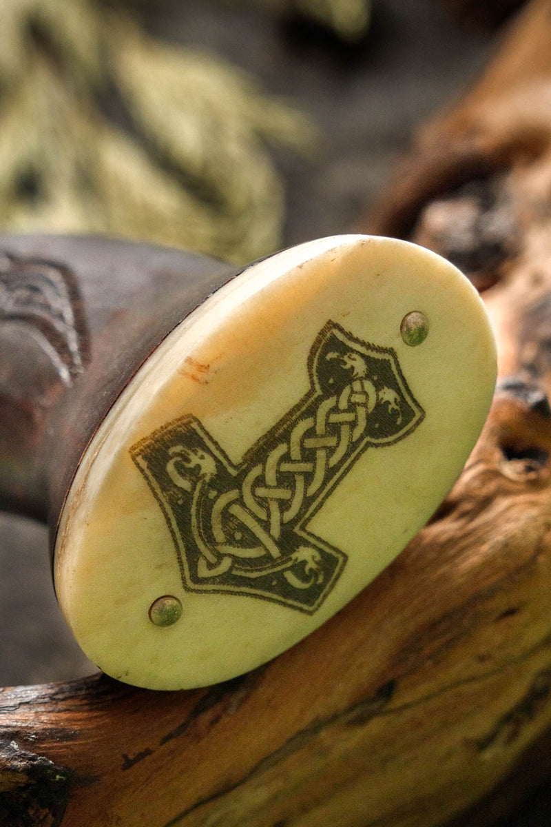 Rostfritt stål Viking handyxa med Mjolnir, halvvass 