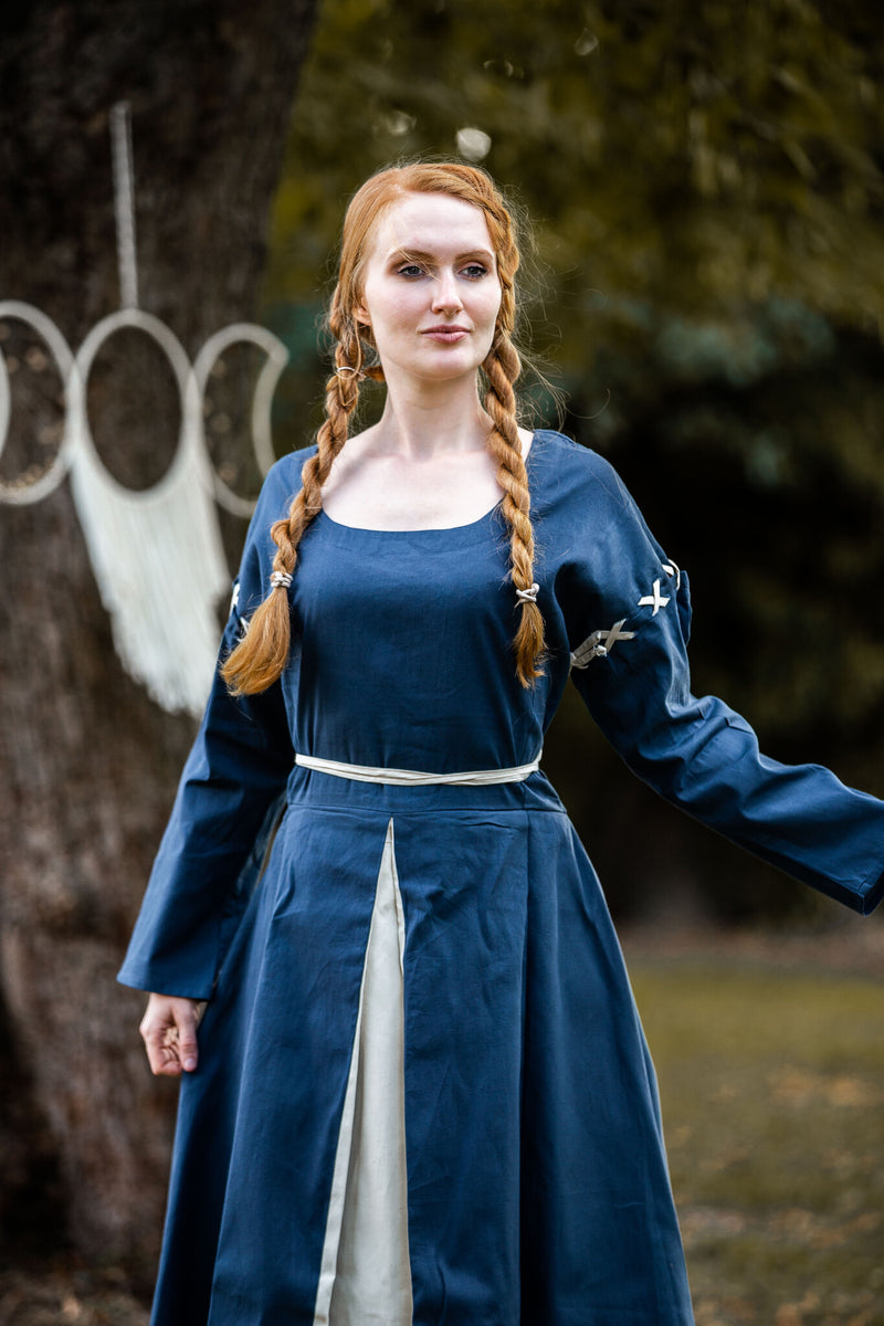 Medieval dress Larina, blue-naturel