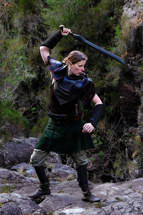 Leren pauldrons & gorget, zwart-bruin