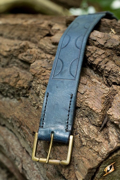 Leren riem Aruthia, blauw, 160 cm