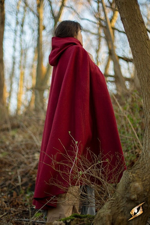 Hooded Wool Cape, dark red