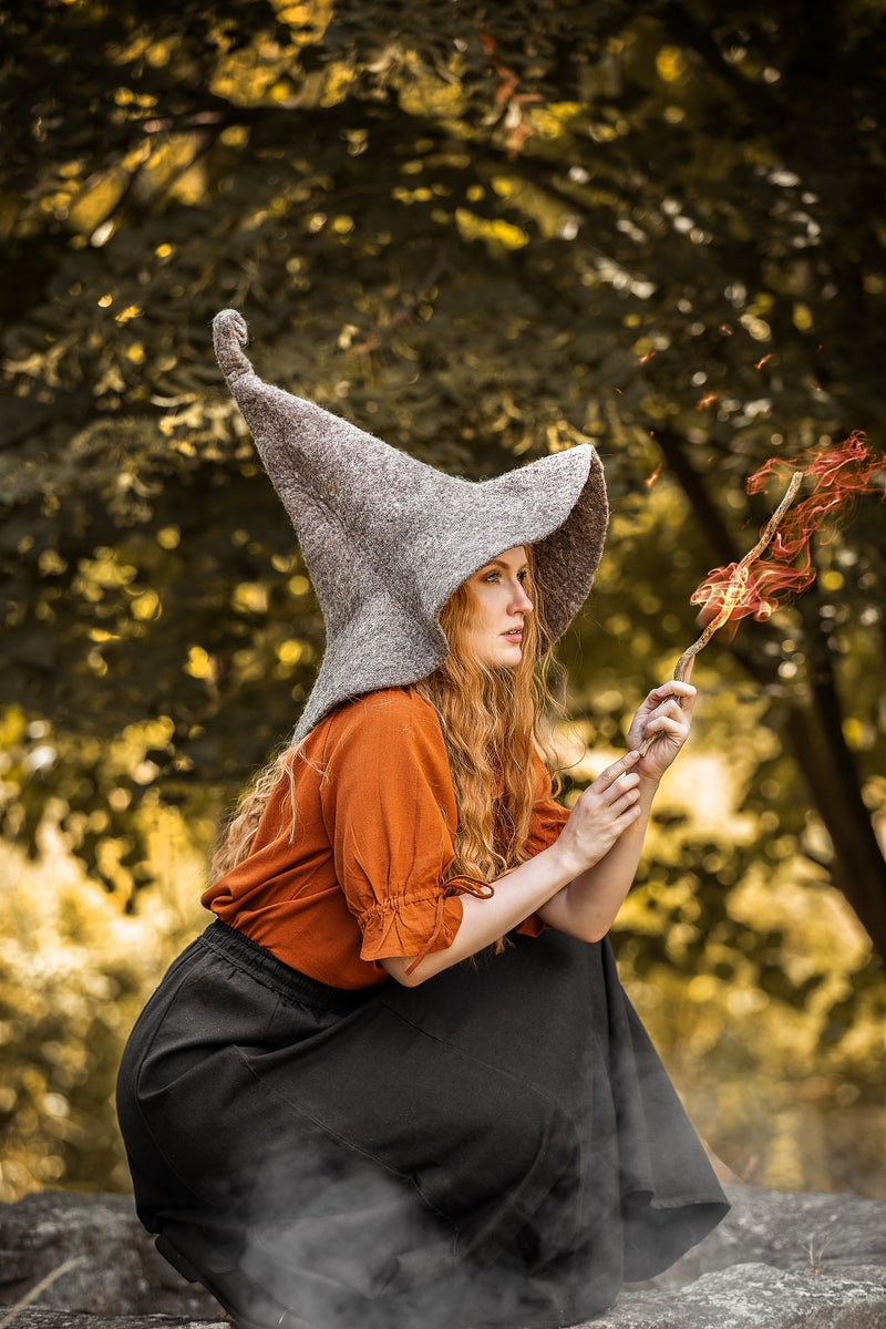 Chapeau de sorcière, naturel-brun, feutre de laine 