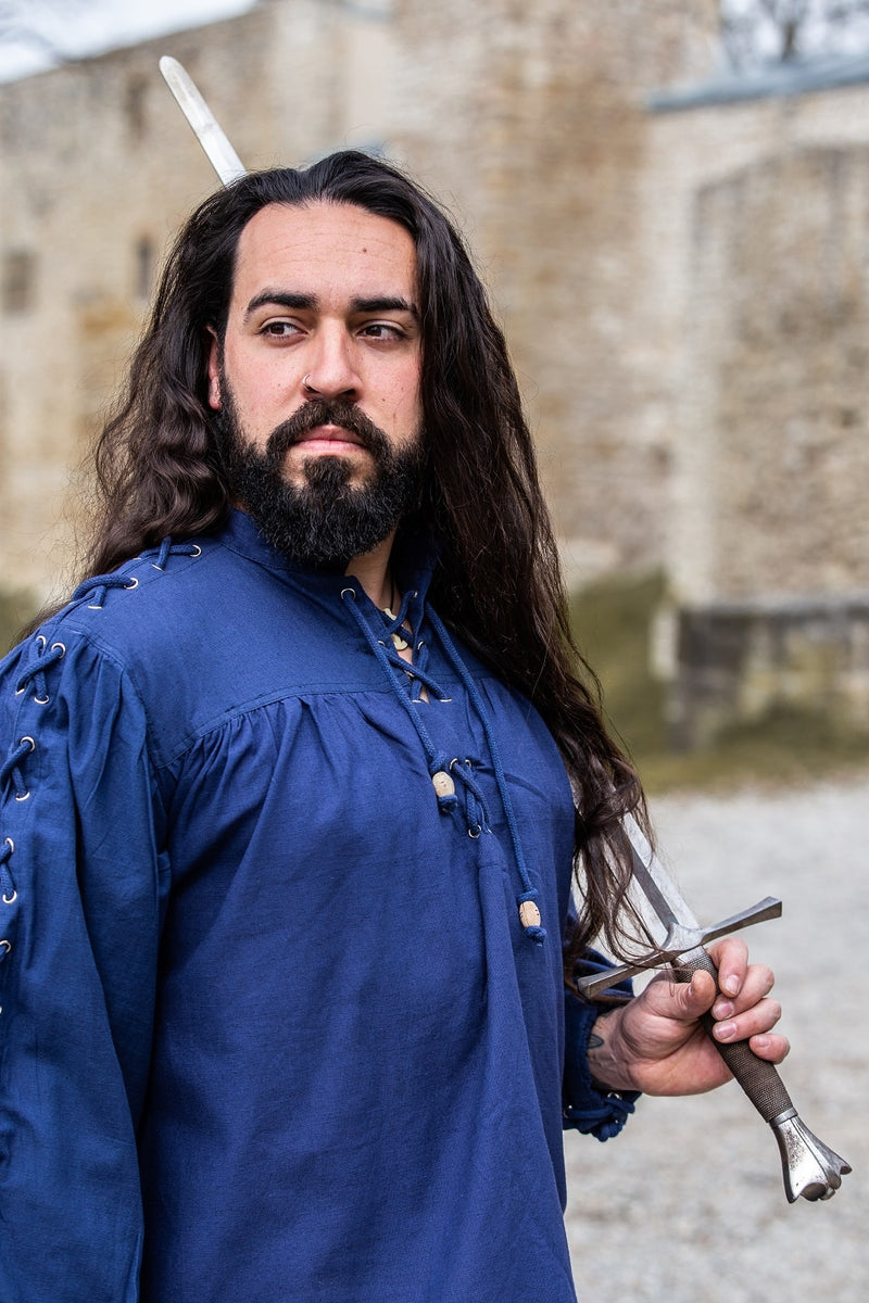 Chemise pirate avec lacets, bleu 