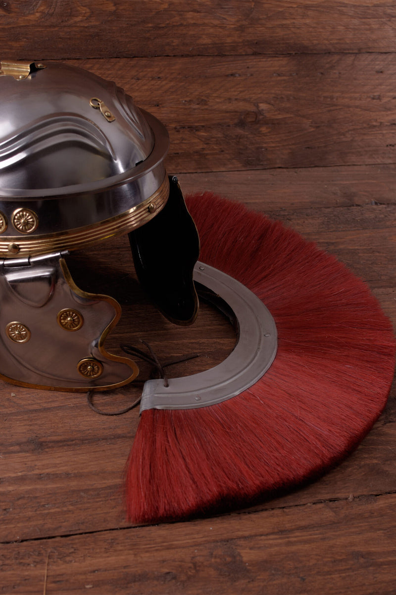 Romeinse helmkam, rood, metalen onderkant