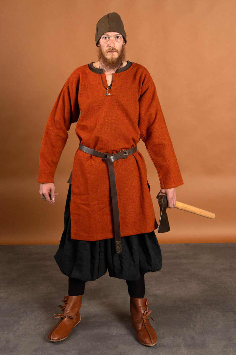 Rusvik Viking broek Borys, vissegraatmotief, zwart/grijs, wolmix