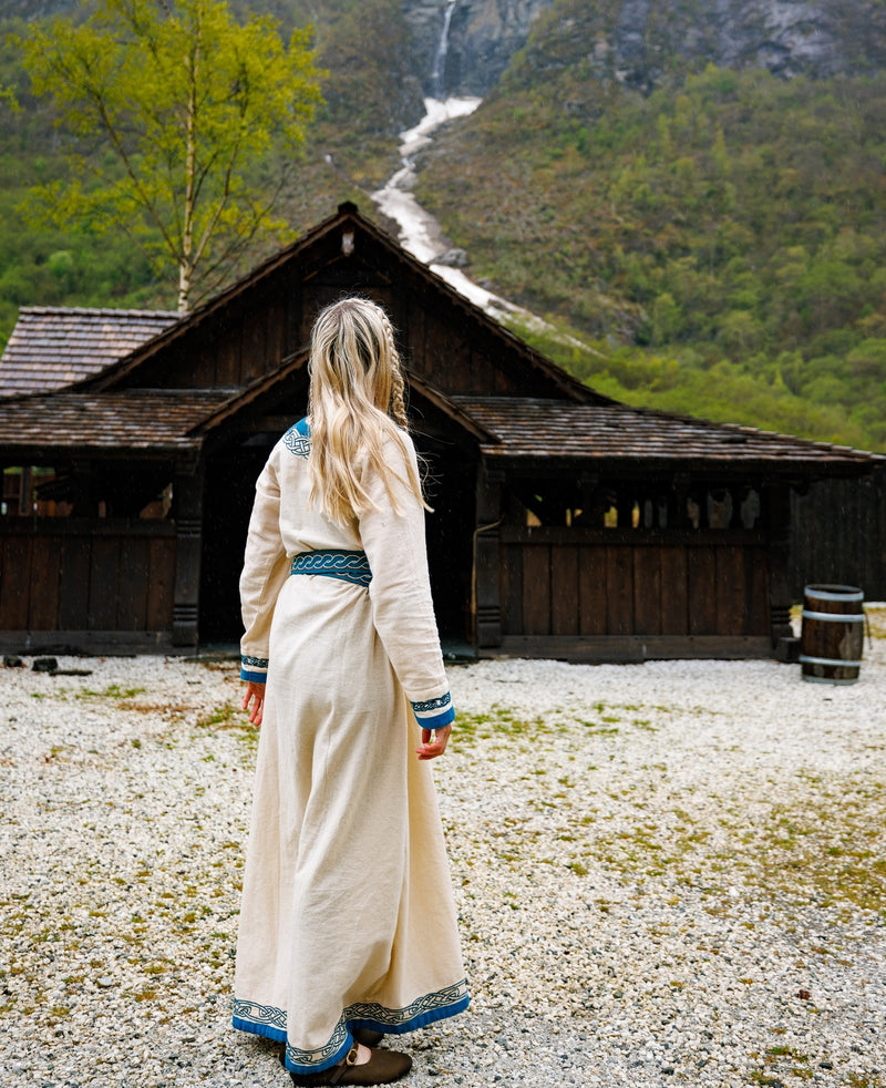 Vikingo vestido Lagertha, natural-azul 