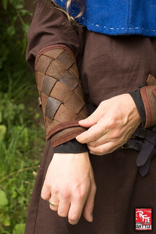 Leather Viking bracers, underarm guards, brown, pair