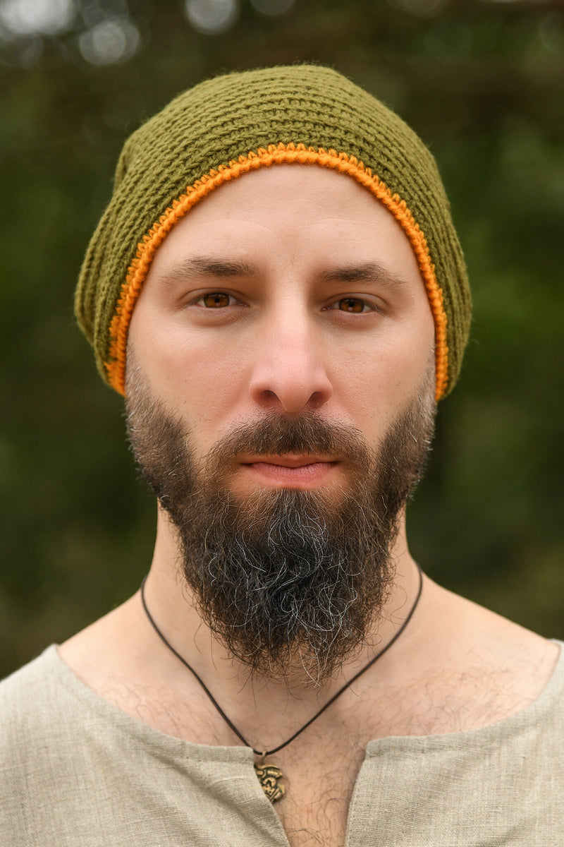 Gehaakte muts, 100% wol, groen - geel