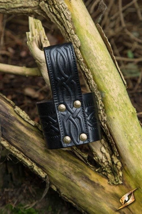 Leren drinkhoornhouder Edda, zwart