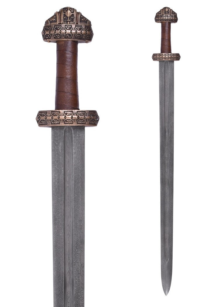 Vikingzwaard eiland Eigg damascusstaal, leren grip, semi-scherp