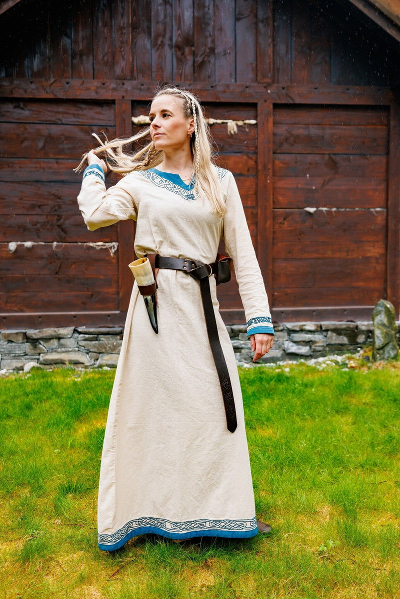 Vikingo vestido Lagertha, natural-azul 