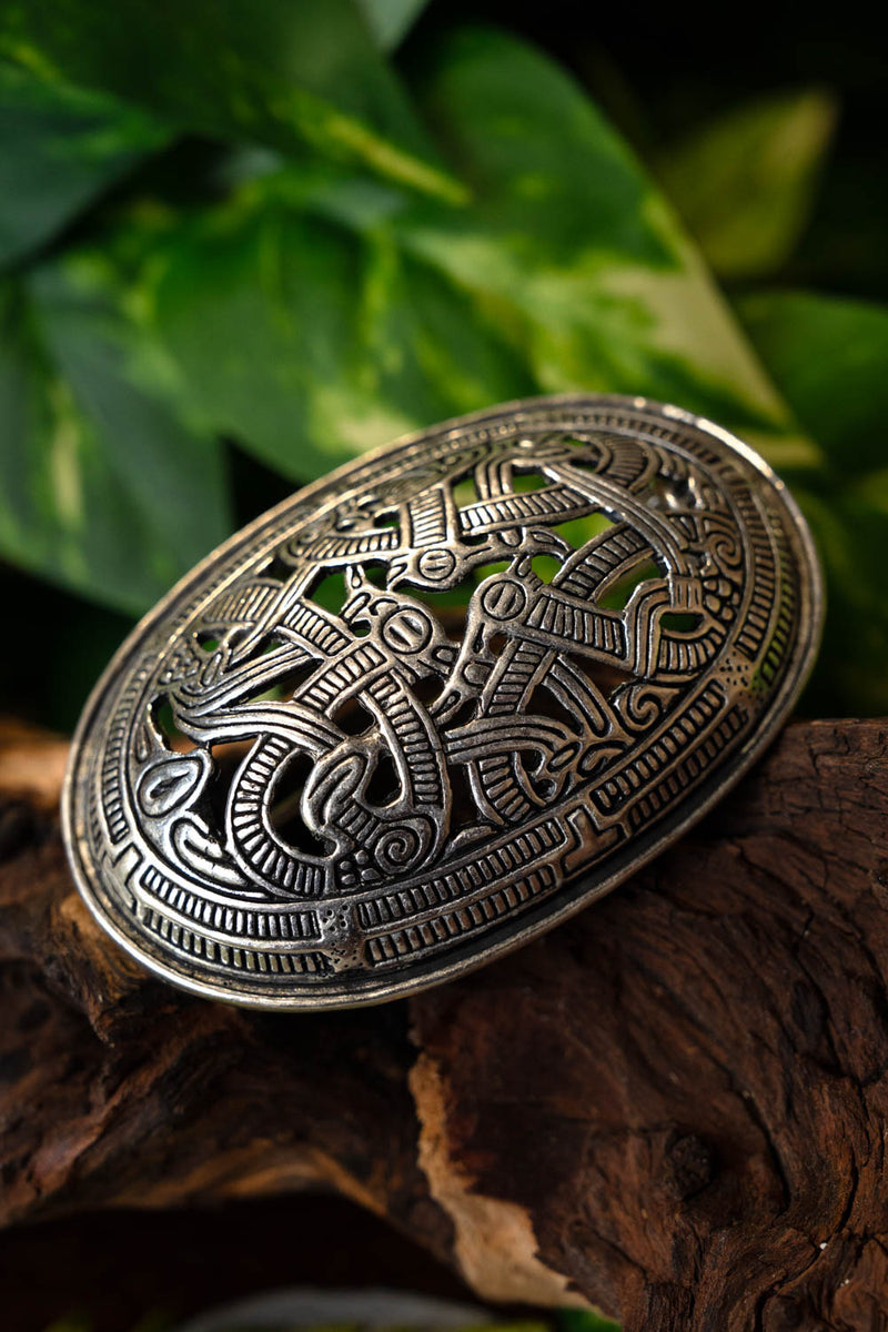 Viking tortoise brooch, Jelling style, silver-plated, per piece