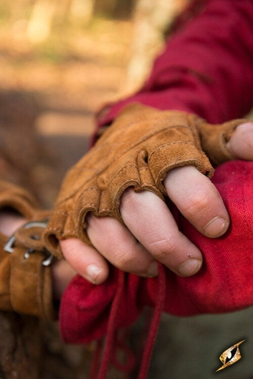 Suedeleren vingerloze handschoenen, bruin