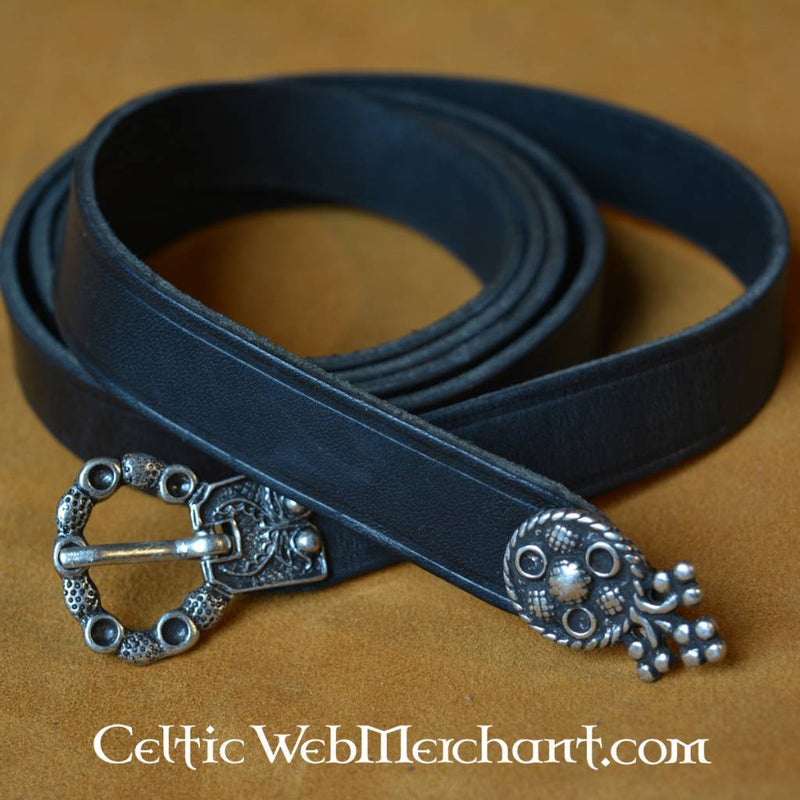 15e eeuwse riem met riemeinde (London), bruin leer, verzilverde gesp, 165 cm